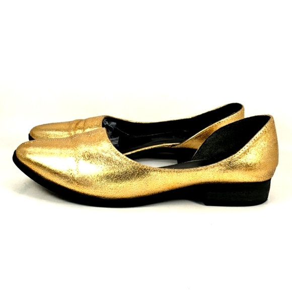Qupid D'orsay Metallic Gold, Slip On, Pointy Toe, Open Side Flats. Women's 7M - Picture 2 of 12